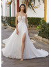 Strapless Sweetheart Neck Ivory Lace Chiffon Airy Wedding Dress